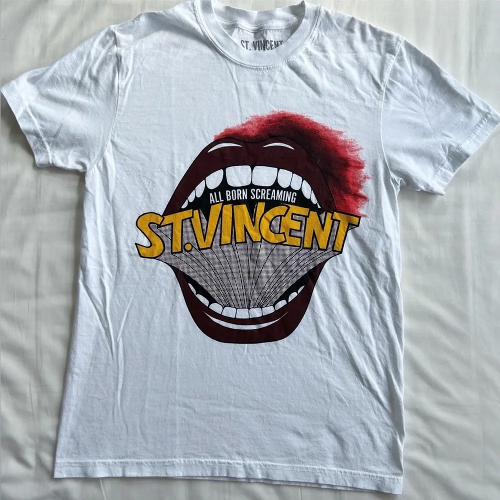 St. Vincent All Born Screaming white t-shirt size Small Comfort Colors - Picture 1 of 4